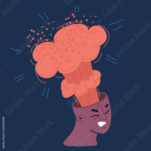 Cartoon vector illustration of Mind blowing concept with human head with opened braincase and nuclear explosion