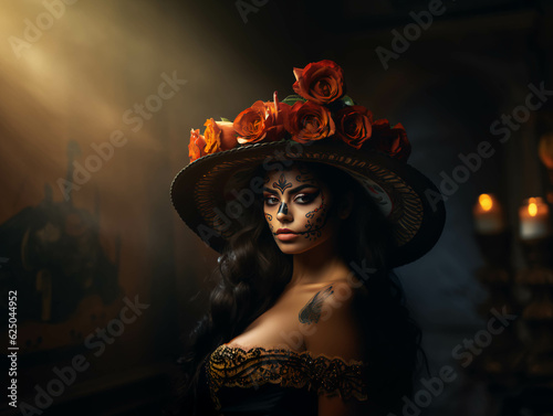 Fototapete ilustración de una mujer latina sensual posando en el Día de Muertos
