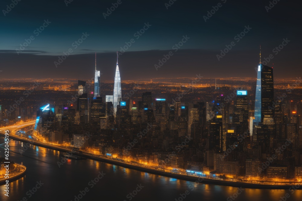 aerial view, night city view with night sky