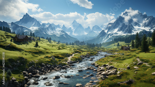 A breathtaking view of a serene mountain landscape  urging us to preserve the ozone and protect the Earth s beauty Generative AI