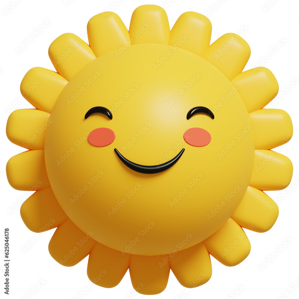 3D Sun Emoji.Happy sun, funny cute character.