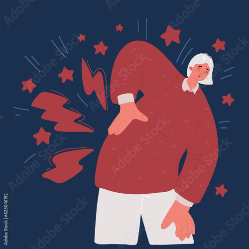 Cartoon vector illustration of Young woman suffering from backache,