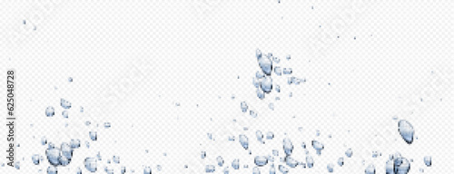 Soda water bubble drop isolated vector background. Black underwater fizzy air effect or champagne oxygen sparkle. Effervescent 3d realistic sparkling stream. Clear aquarium liquid splash float