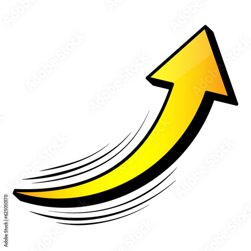 勢いのあるかっこいい立体的な上昇矢印　単品　金　gold arrow with momentum