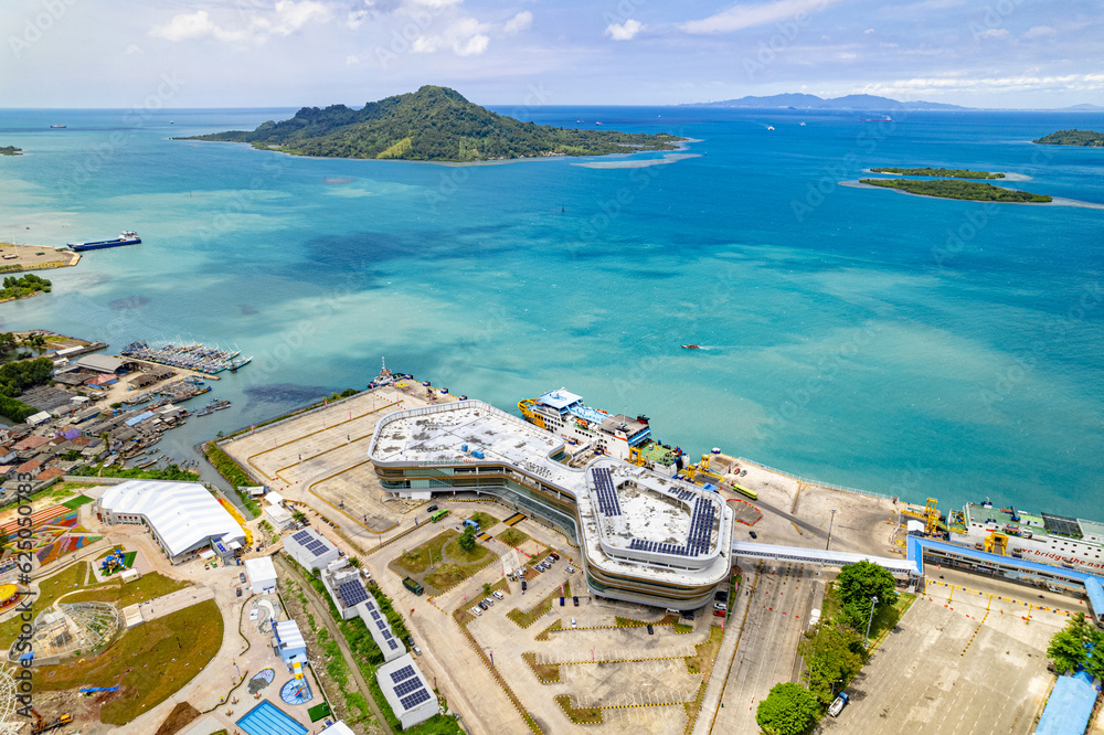 Aerial of Bakauheni Port in Bandar Lampung