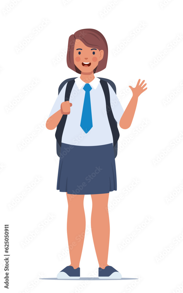 Portrait of happy school girl with backpack. Girl kid. Back to school. Vector illustration. Portrait of happy school girl with backpack. Girl kid. Back to school. Vector illustration.