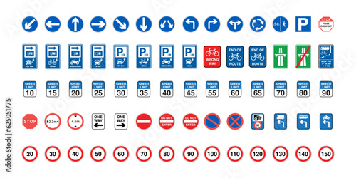 Traffic signs collection. Signs of danger, mandatory, obligations and alerts. Supplementary and routing table. Temporary traffic signs. Vector.