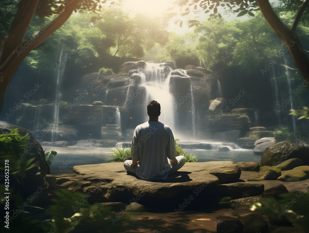 Person meditating in the lotus position Person meditating in the lotus position
