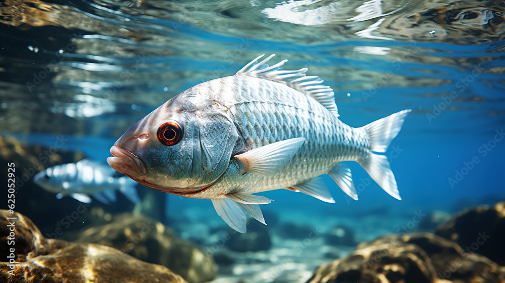 Fish in blue ocean water Fish in blue ocean water