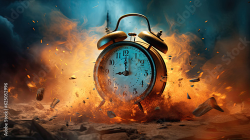 Burning alarm clock background. Black Friday and time out or deadline concept. Big sale and hot discounts. Generative AI photo