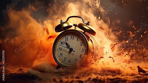 Burning alarm clock background. Black Friday and time out or deadline concept. Big sale and hot discounts. Generative AI