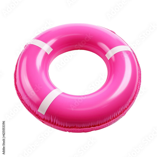 Lifebuoy isolated on transparent background, PNG. Pink color inflatable ring, kids swimming safety accessory