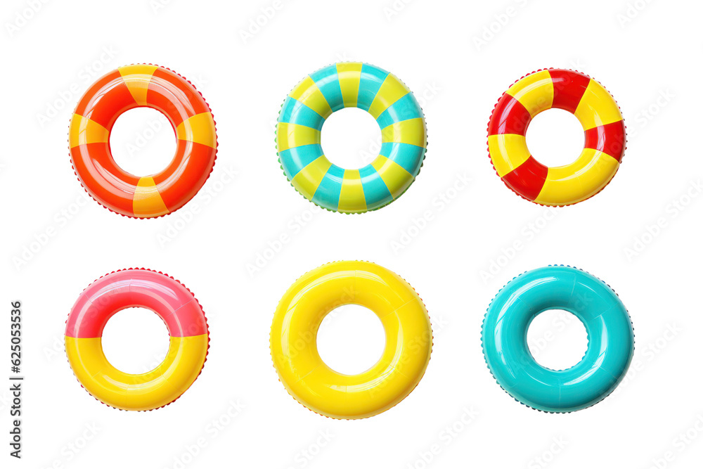 Lifebuoys isolated on transparent background, top view. PNG. Inflatable rings, kids swimming safety accessory Lifebuoys isolated on transparent background, top view. PNG. Inflatable rings, kids swimming safety accessory