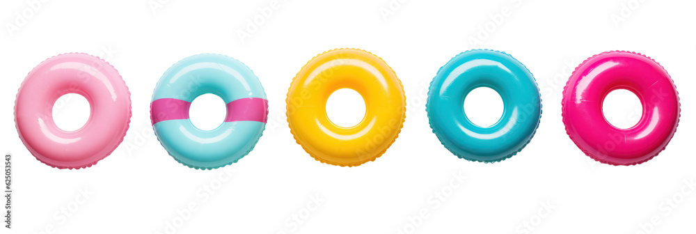 Lifebuoys isolated on transparent background, top view. PNG. Inflatable rings, kids swimming safety accessory Lifebuoys isolated on transparent background, top view. PNG. Inflatable rings, kids swimming safety accessory