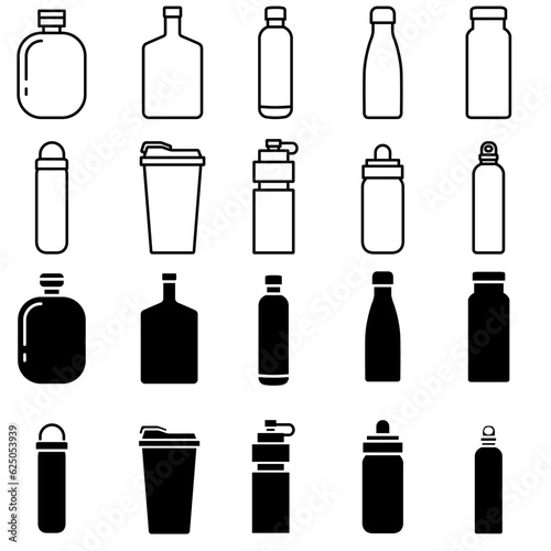 Flask vector icon set. Thermos illustration sign collection. Bottle symbol or logo. 