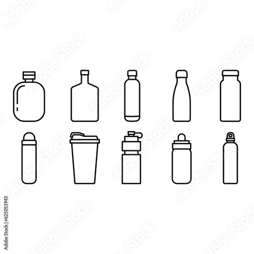 Flask vector icon set. Thermos illustration sign collection. Bottle symbol or logo. 