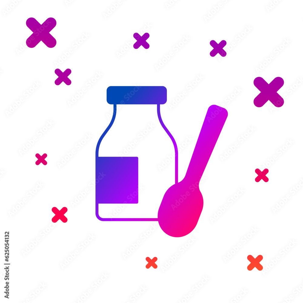 Color Drinking yogurt in bottle with spoon icon isolated on white background. Gradient random dynamic shapes. Vector Color Drinking yogurt in bottle with spoon icon isolated on white background. Gradient random dynamic shapes. Vector