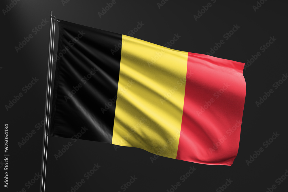 Fototapeta premium 3d illustration flag of Belgium. Belgium flag waving isolated on black background. flag frame with empty space for your text.