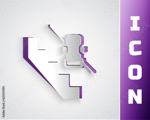 Paper cut Disabled access elevator lift escalator icon isolated on grey background. Movable mechanical chair platform for handicapped human. Paper art style. Vector