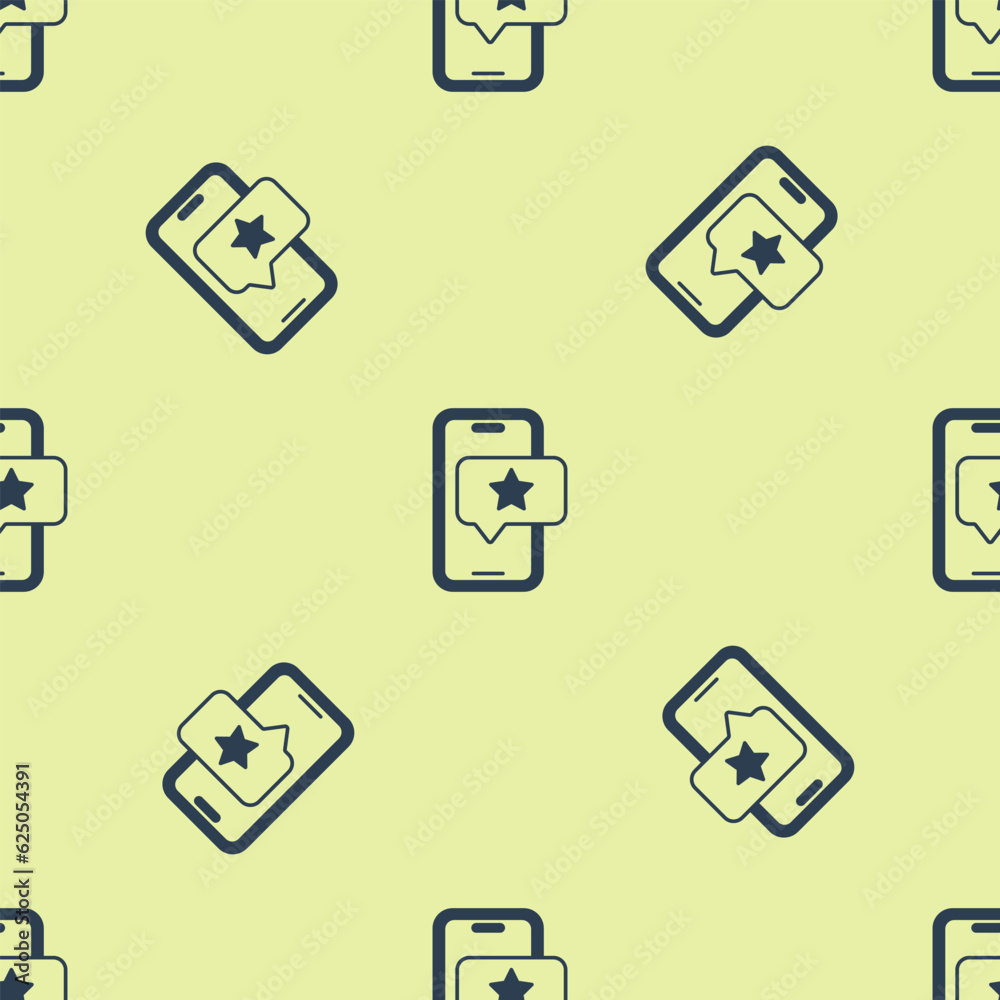 Blue Mobile phone with review rating icon isolated seamless pattern on yellow background. Concept of testimonials messages, notifications, feedback. Vector Blue Mobile phone with review rating icon isolated seamless pattern on yellow background. Concept of testimonials messages, notifications, feedback. Vector