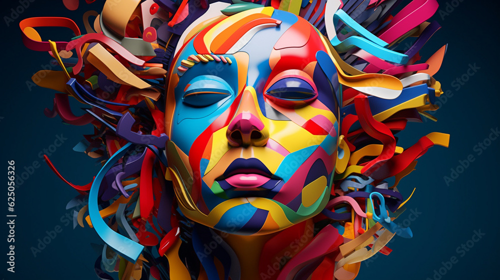 3d render abstract colorful face
