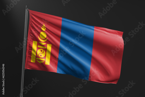 3d illustration flag of Mongolia. Mongolia flag waving isolated on black background. flag frame with empty space for your text.