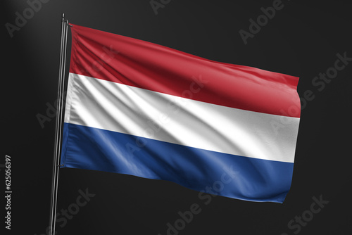 3d illustration flag of Netherlands. Netherlands flag waving isolated on black background. flag frame with empty space for your text.