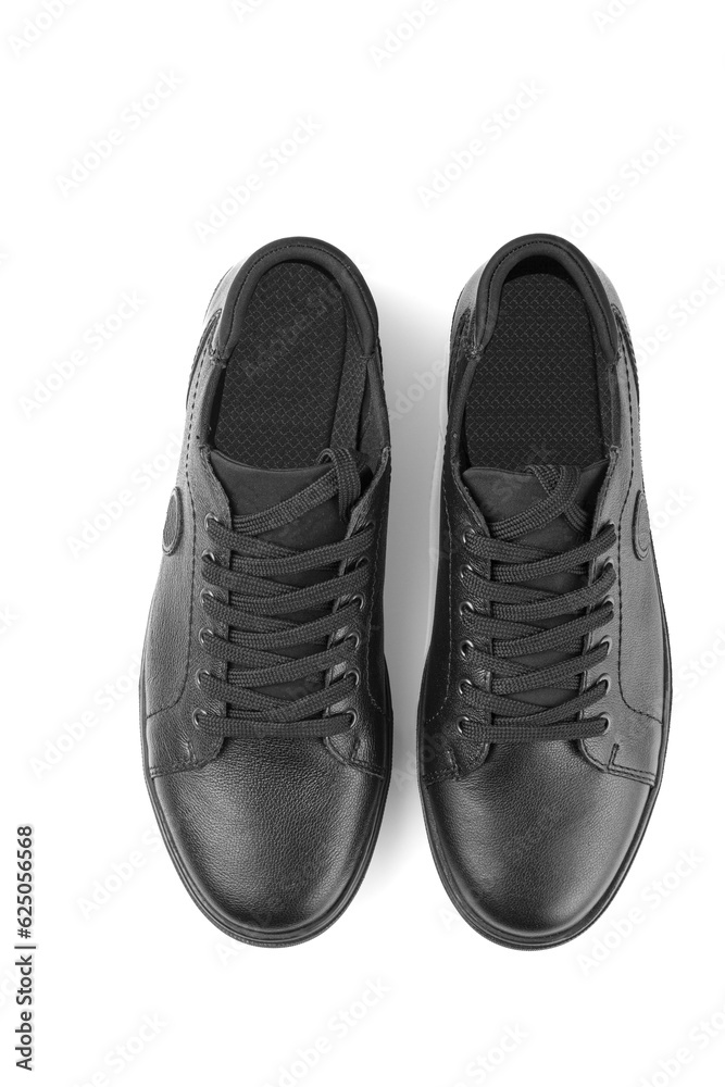 black leather sneakers on a white background black leather sneakers on a white background
