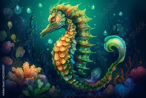 Seahorse underwater. Generate Ai © nsit0108