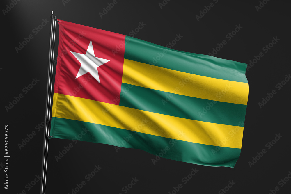 3d illustration flag of Togo. Togo flag waving isolated on black background. flag frame with empty space for your text.