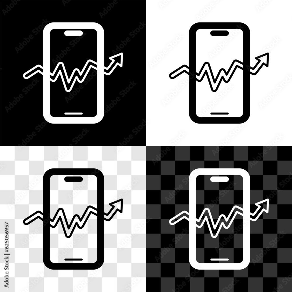 Set Mobile stock trading concept icon isolated on black and white, transparent background. Online trading, stock market analysis, business and investment. Vector Set Mobile stock trading concept icon isolated on black and white, transparent background. Online trading, stock market analysis, business and investment. Vector