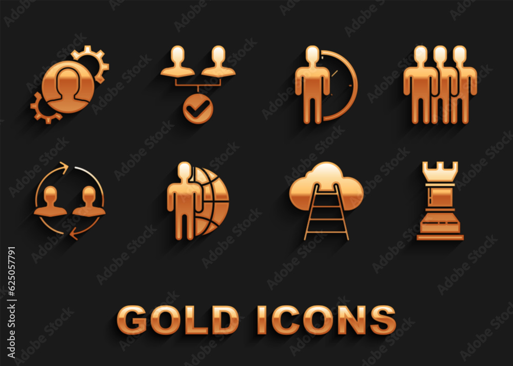 Set Globe and people, Users group, Business strategy, Ladder leading to cloud, Human resources, Time Management, with gear inside and Project team base icon. Vector Set Globe and people, Users group, Business strategy, Ladder leading to cloud, Human resources, Time Management, with gear inside and Project team base icon. Vector