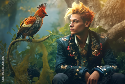 Portrait of young attractive prince  in weird fantasy cosplay clothing. Fairy tale realistic image made with Generative AI photo