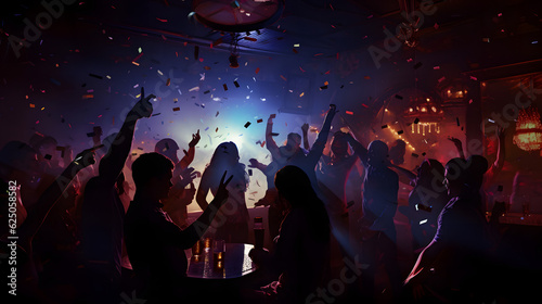 Party mit feiernden Menschen im Club / Konfetti photo