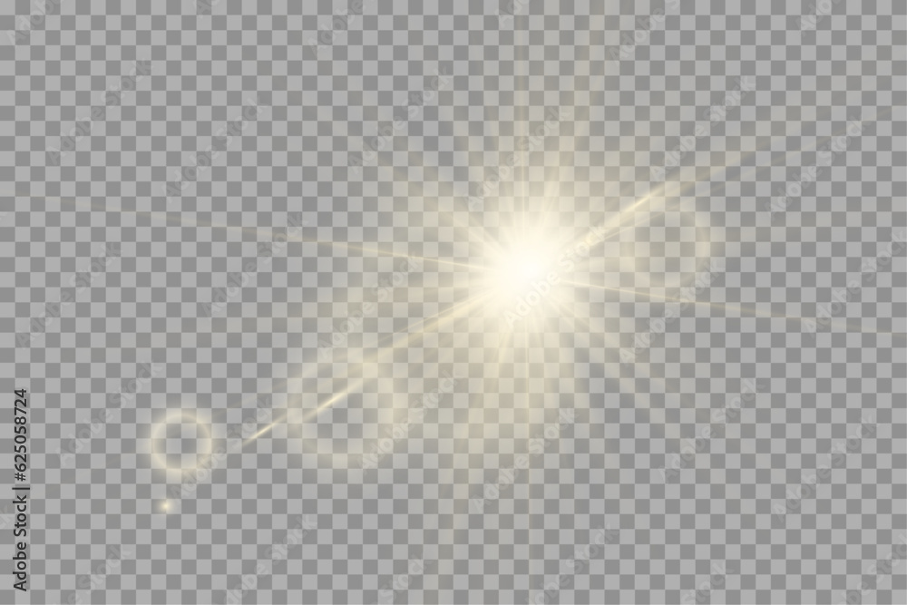Fototapeta premium Lens flare sunlight light effect on transparent. Stock vector illustration. Available as PNG.