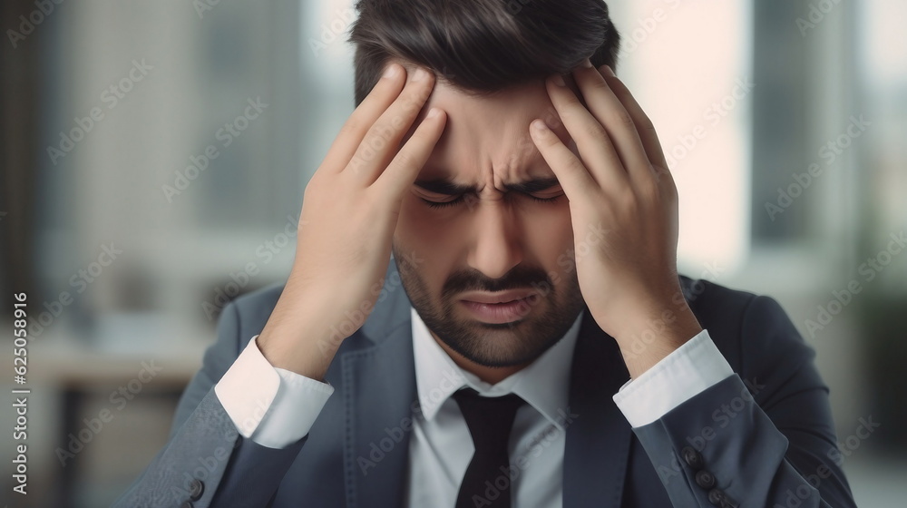 Office worker having a headache, hard day, failure Office worker having a headache, hard day, failure