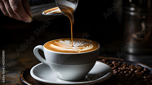 Fototapeta Naklejka Na Ścianę i Meble -  Frisch zubereiteter Kaffee vom Barista mit Sahne