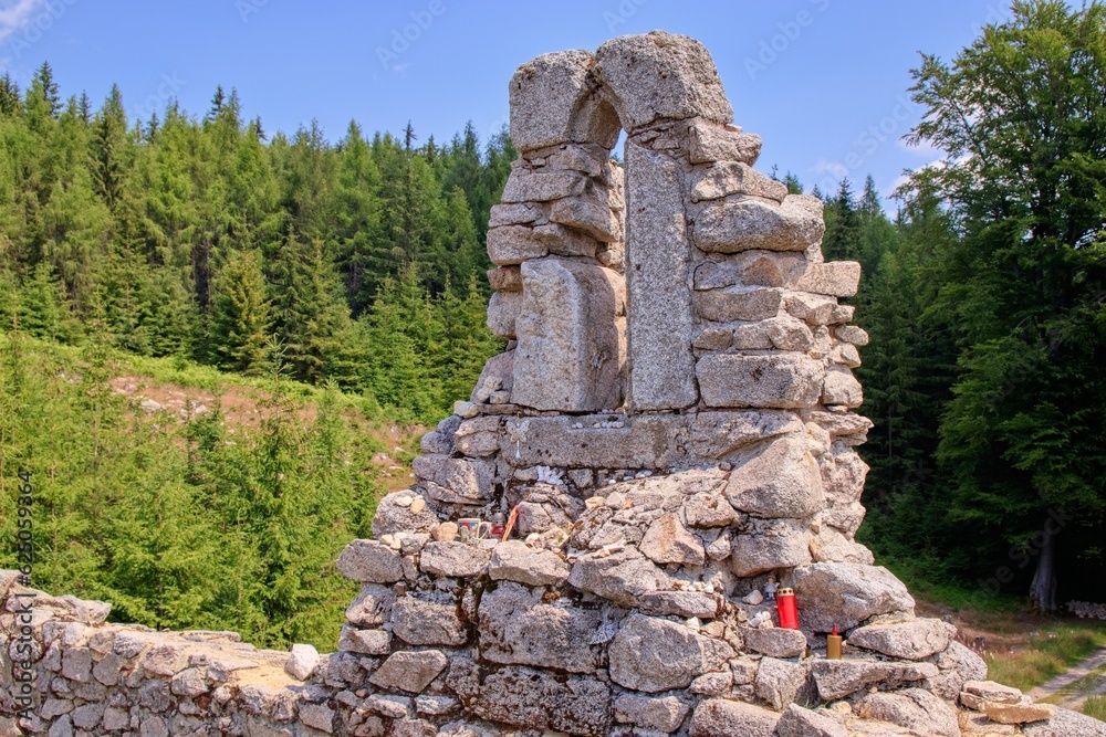 The ruins of the former Church of Saint Nicholas in the forest near Horni Slavkov, Czech republic The ruins of the former Church of Saint Nicholas in the forest near Horni Slavkov, Czech republic