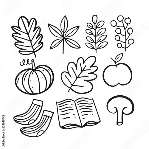 Autumn season element set doodle icons sign