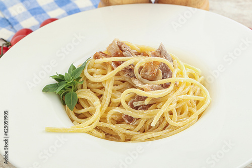 Spaghetti carbonara pasta with bacon