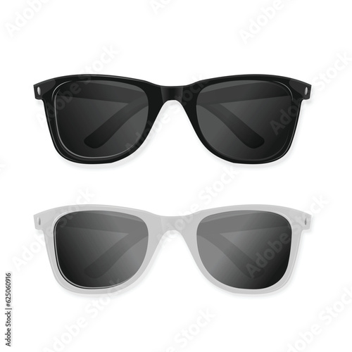 Realistic Detailed 3d Sunglasses with Black Glasses Set Summer Accessory Isolated on White Background. Vector illustration