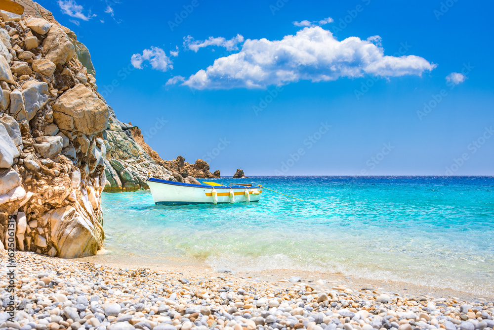Beautiful sunny coast view to an amazing paradise holiday bay with crystal clear blue water sandy beach, Seychelles, Ikaria island, Greece. Beautiful sunny coast view to an amazing paradise holiday bay with crystal clear blue water sandy beach, Seychelles, Ikaria island, Greece.