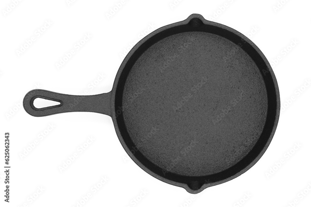 Cast iron skillet pan isolated on white background. Iron black fry pan.