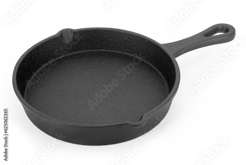 Cast iron skillet pan isolated on white background. Iron black fry pan.