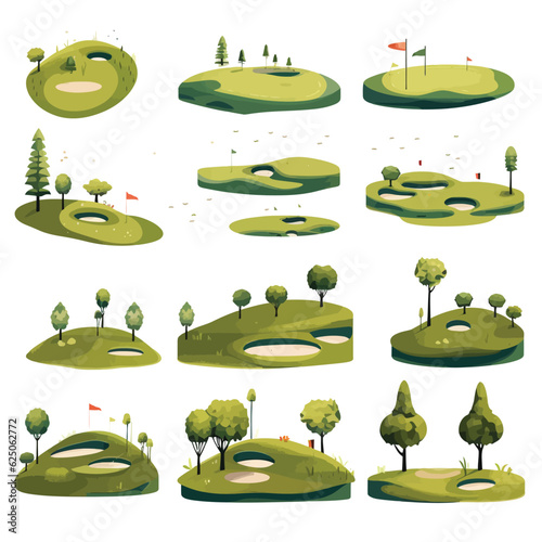 golf course set vector flat minimalistic isolated illustration