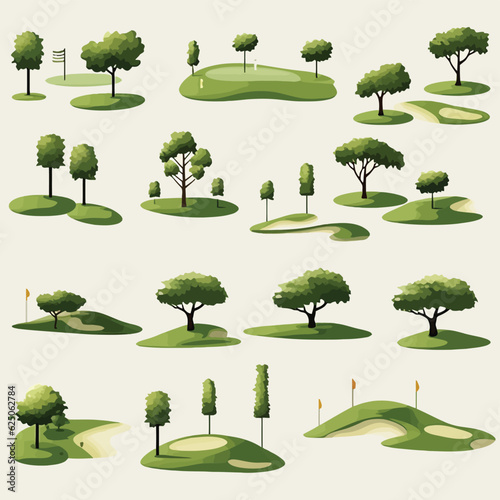 golf course set vector flat minimalistic isolated illustration