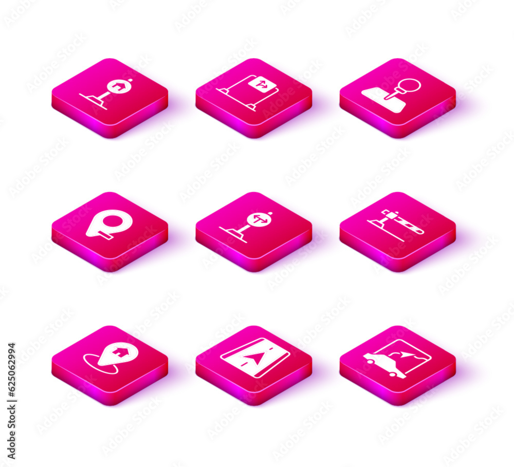 Set Location with house, City map navigation, Fork in the road, Parking car barrier, Push pin and Road traffic sign icon. Vector Set Location with house, City map navigation, Fork in the road, Parking car barrier, Push pin and Road traffic sign icon. Vector