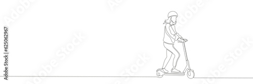 Girl on a one line electric scooter. Continuous line drawing scooter. Vector illustration