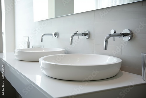 Sinks minimalist bathroom. Generate Ai
