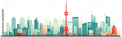 tokyo skyline vector simple 3d smooth cut and paste isolated illustration